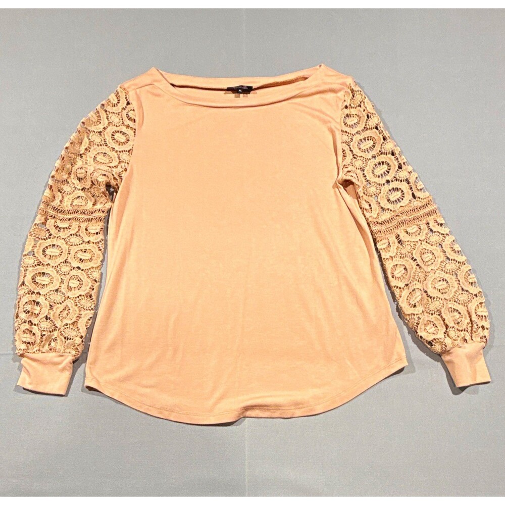 Amaryllis Womens XL Pink Solid Round Neck Lace Sleeve Long Sleeve Top
